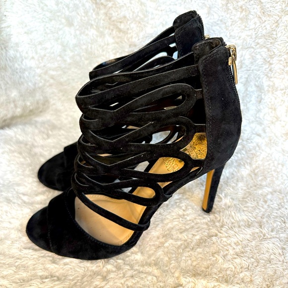 Vince Camuto Shoes - Vince Camuto Women’s 7M/37 Black Strapy Leather Sexy Festival Stiletto Heels